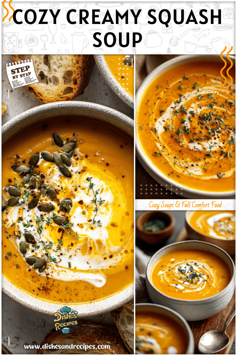Creamy bowl of butternut squash soup garnished with herbs, showing the best butternut squash soup recipe for fall.